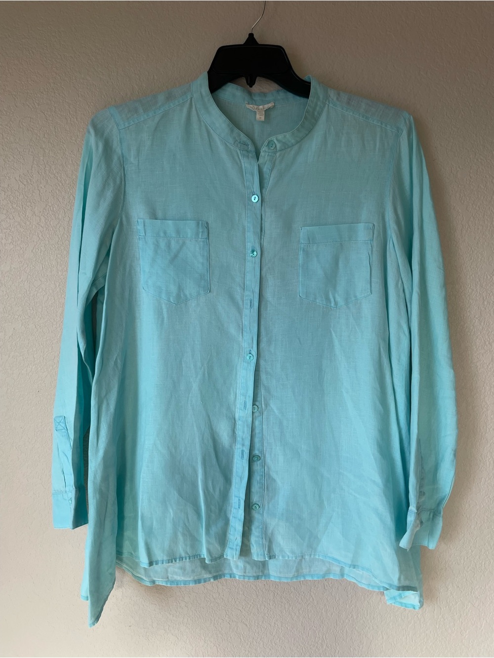 Eileen Fisher Aqua Organic Irish Linen Button Down Shirt Medium